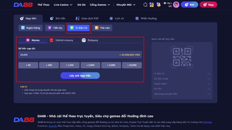 Nạp Tiền DA88 – Giao Dịch Dễ Dàng Nhận Thưởng Nạp Đầu 100% - Dovon