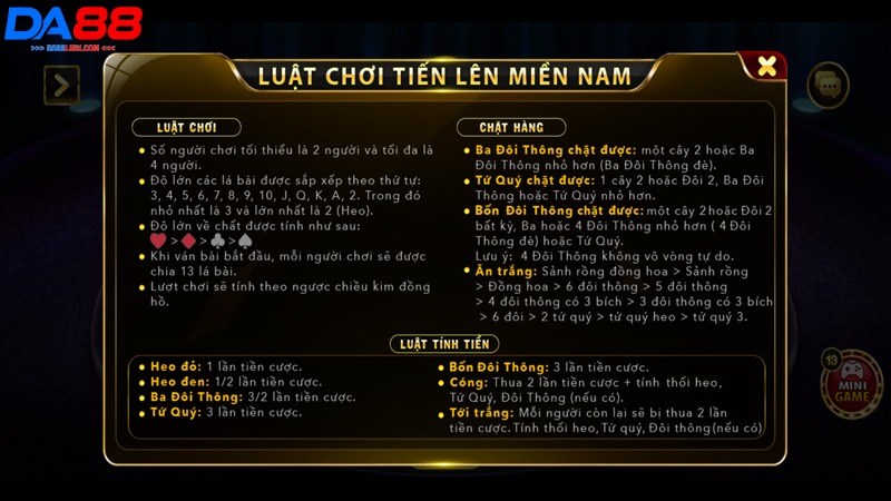 Tiến Lên Miền Nam - Chơi Game Hay Thưởng Hoàn Trả 2% Tại DA88 - Dovon
