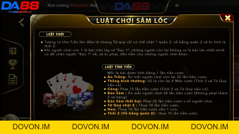 Phương Pháp Chơi Bài Sâm Lốc DA88 Bất Bại Cho Người Mới - Dovon